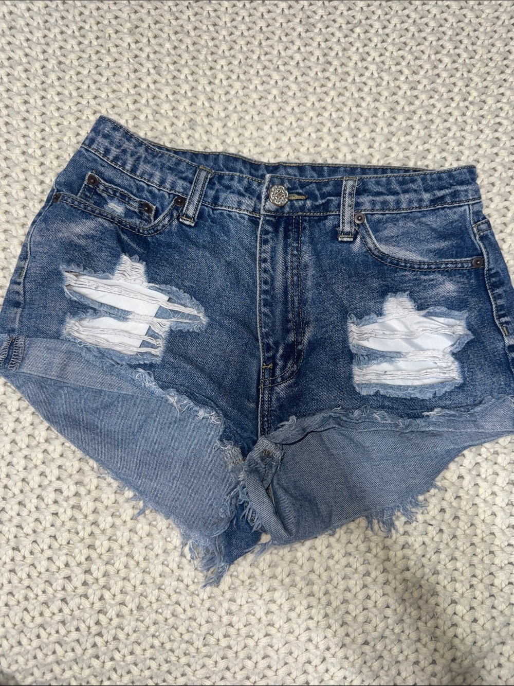 Dark Blue Distressed Denim Women’s Shorts